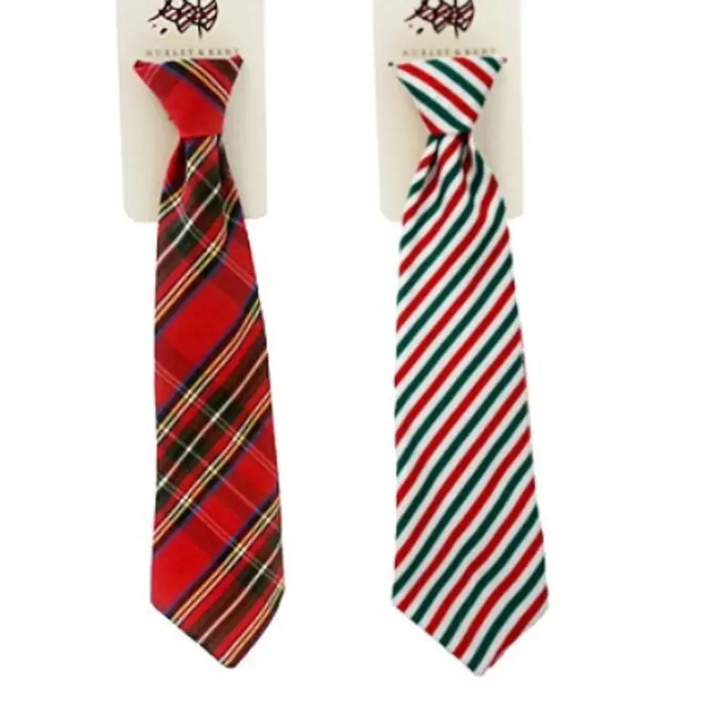 Pet Dog Christmas Neck Tie - Mint Stripe or Red Plaid Mint Stripe, Large