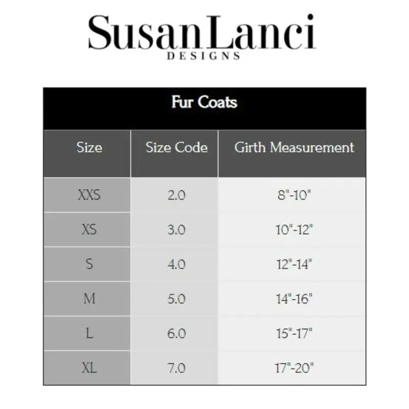 Susan Lanci Fur Coat Sizing Chart and Video
