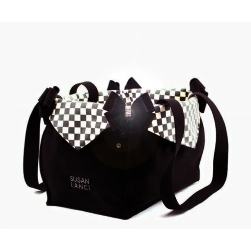 Custom Windsor Check Nouveau Bow Luxury Dog Purse / Carrier