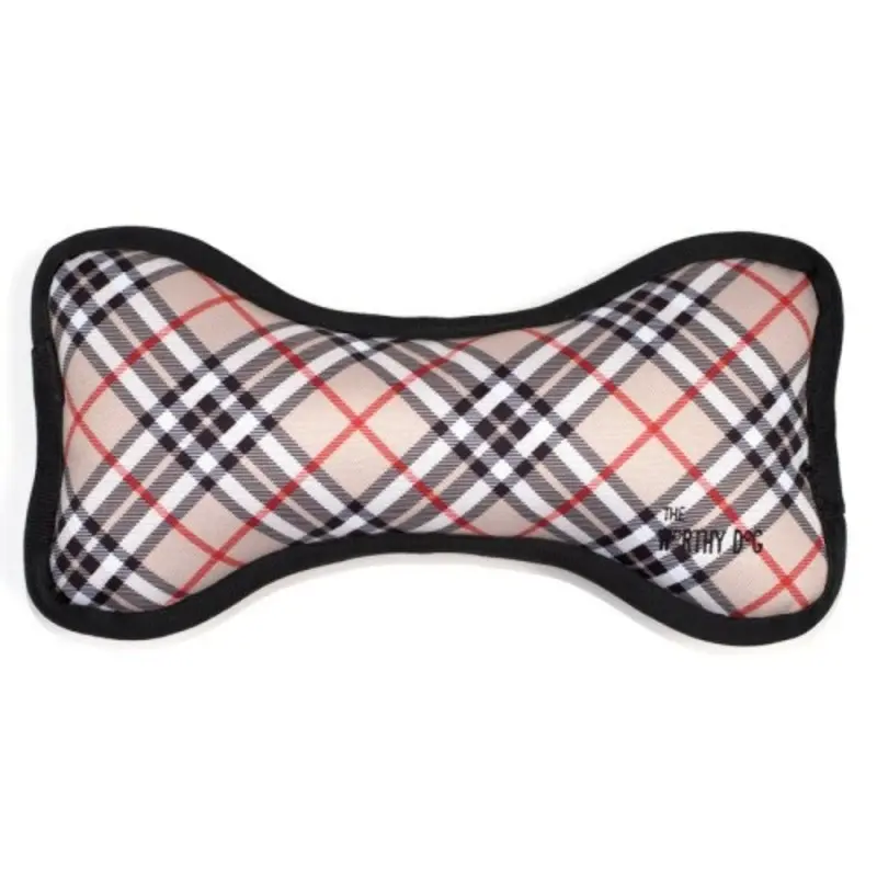 Bias Tan Plaid Bone Dog Toy - 2 Sizes Small