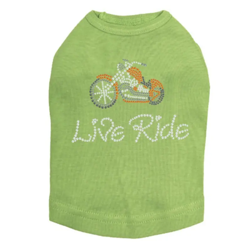 Live Ride Orange Motorcycle Rhinestone Dog Tank Shirts Small
