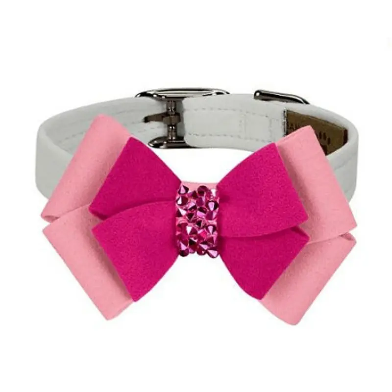 Pink is Love Double Nouveau Bow Collar - White Teacup   5 -6.5" neck