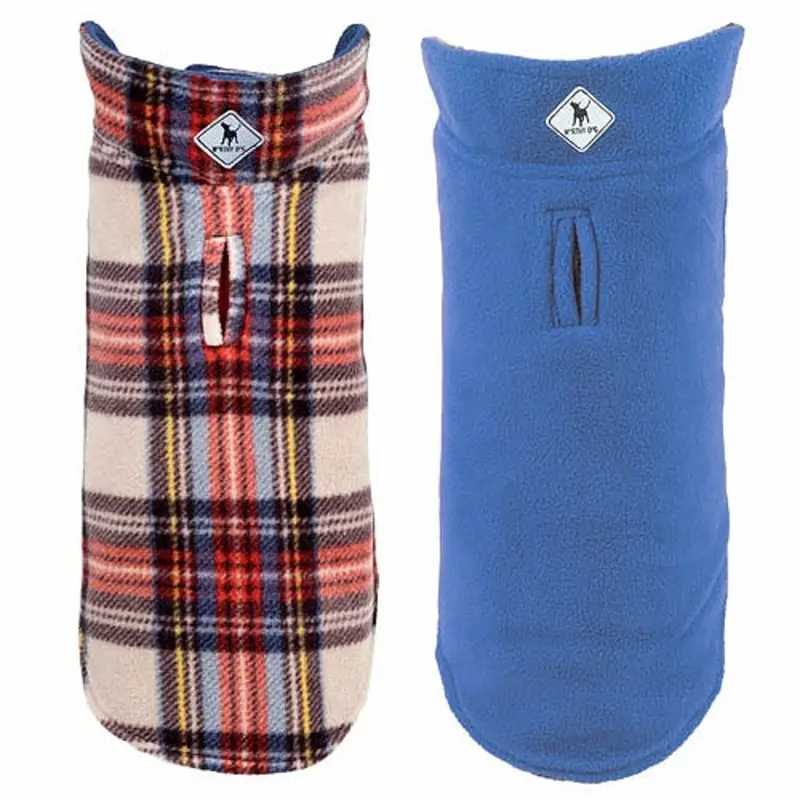 Fargo Fleece Pet Dog Jacket Coat - Tan Plaid II / Blue 8