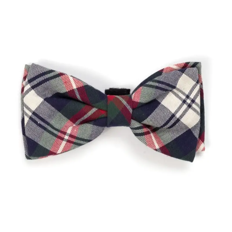 Navy Plaid Pet Dog Bow Tie Small