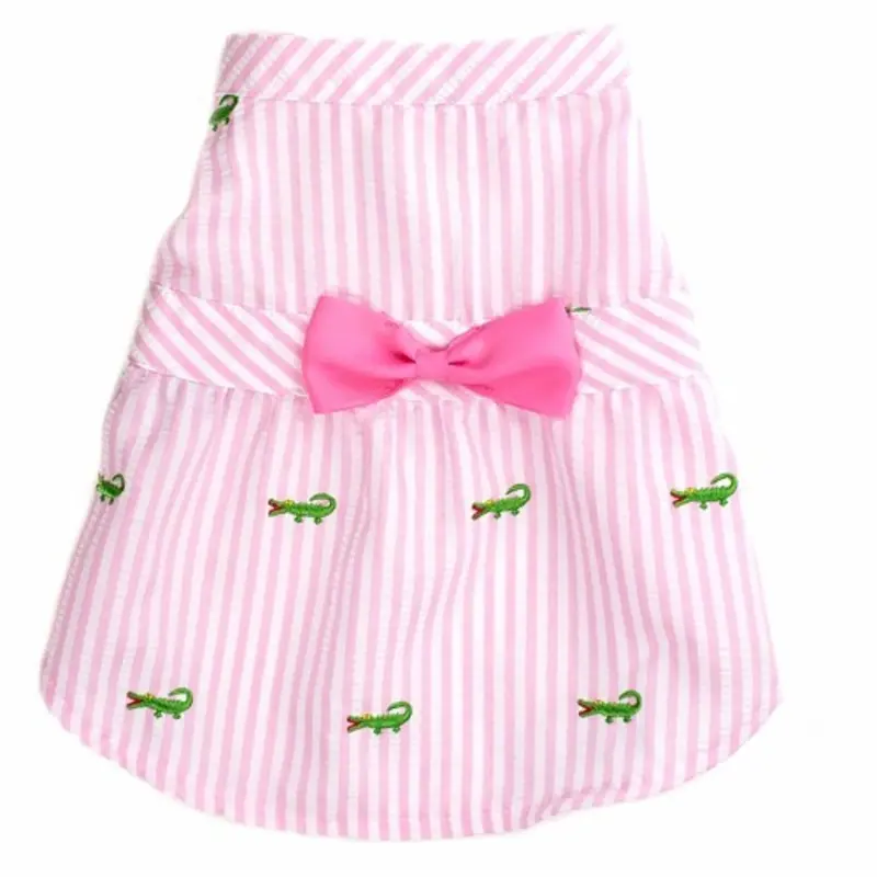 Pink Stripe Alligator Pet Dog Dress - Small - Big Dog