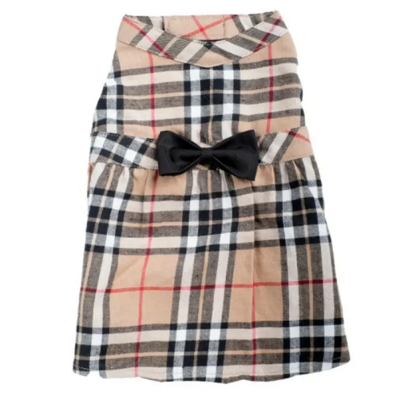 Tan Plaid Pet Dog Dress - Small - Big Dog XS