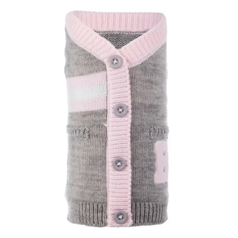 Varsity Pink & Gray Dog Cardigan Sweater