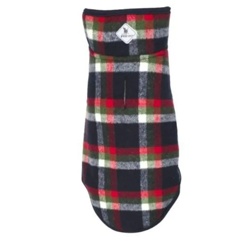 Alpine Sherpa Lined Dog Coat - Navy/Red/Olive Plaid 10