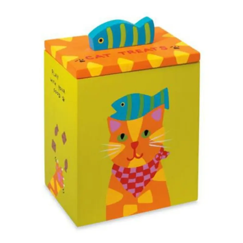 Orange Yellow Cat Treat Box - Hand Painted