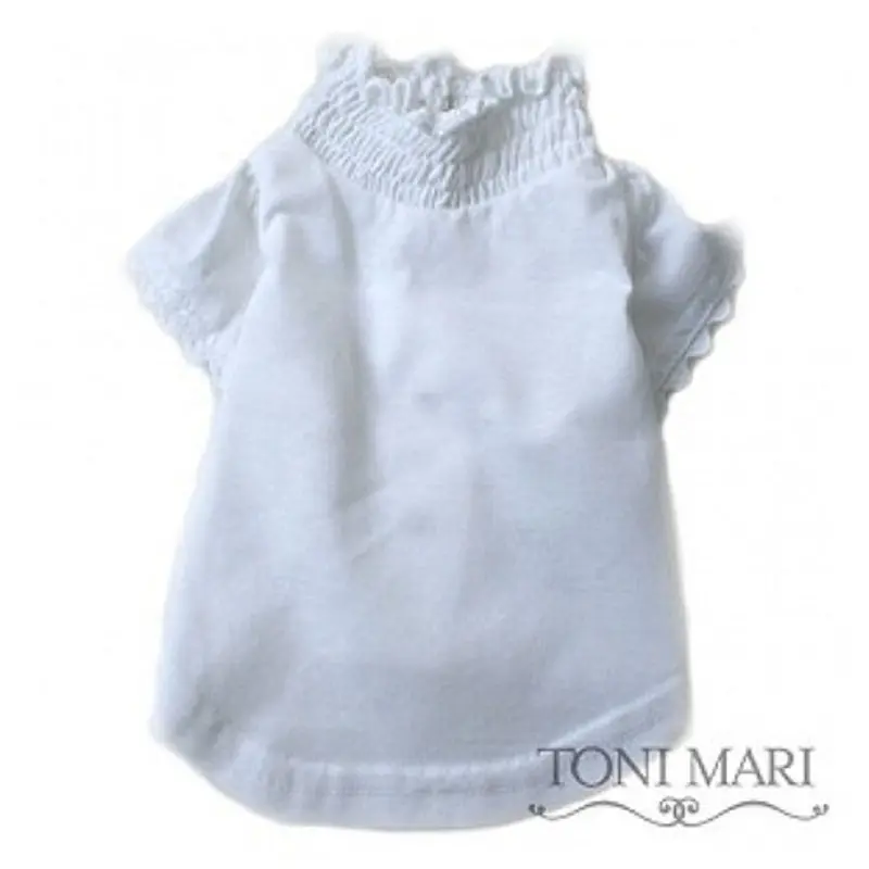 Smocked White Knit Dog Blouse XS