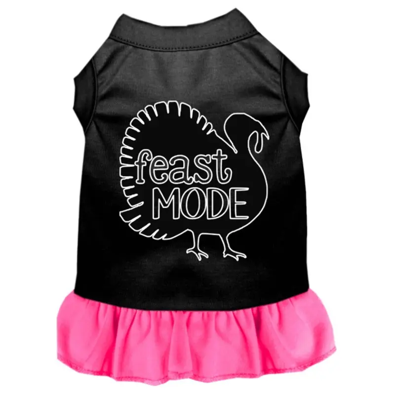 Feast Mode Screen Print Dog Dress Black With Bright Pink