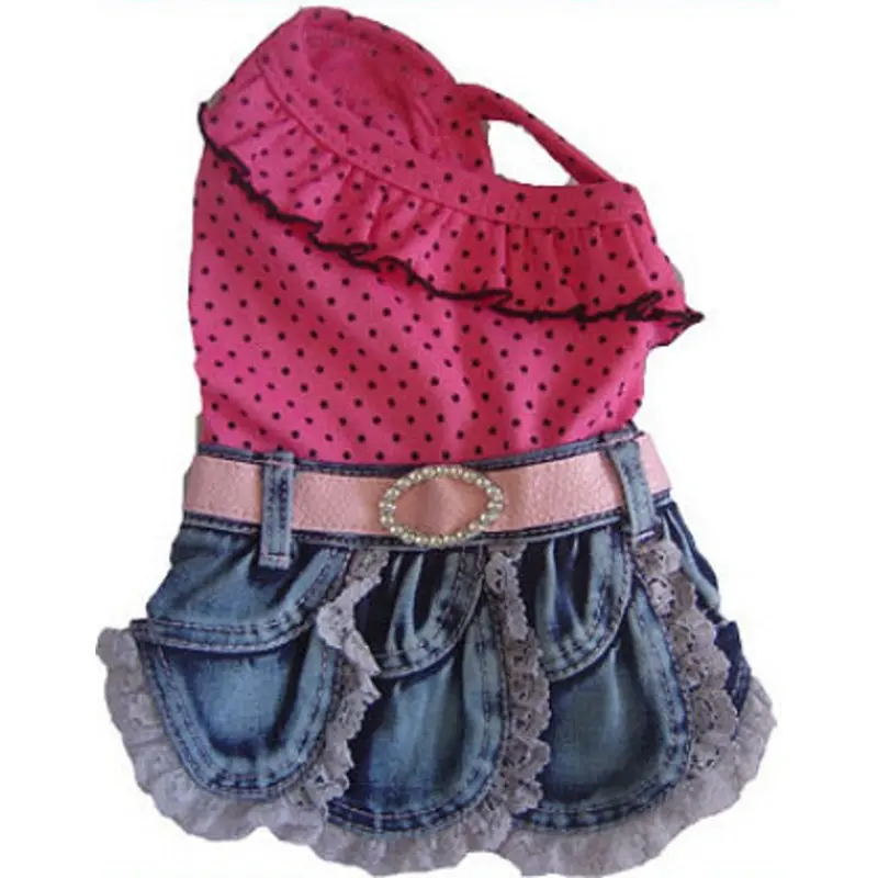 Pink Polka Dot Denim Dress 00