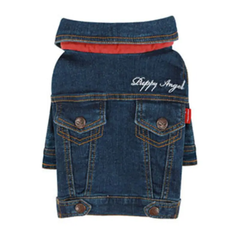 Puppy Angel Embroidered Denim Dog Jacket w/ Sleeves - Blue S