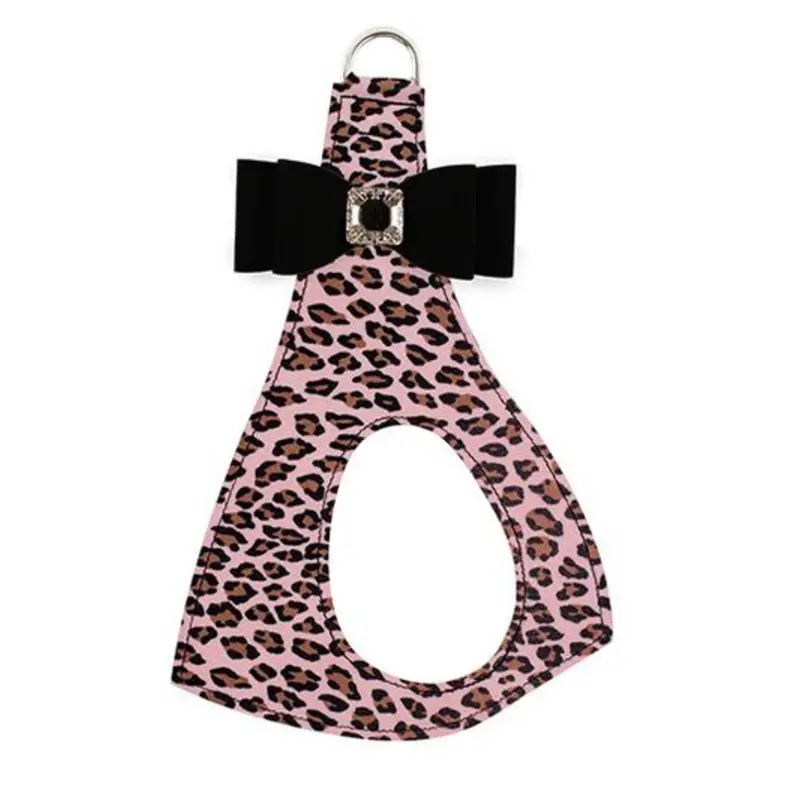 Black Big Bow on Pink Cheetah Step In Dog Harness