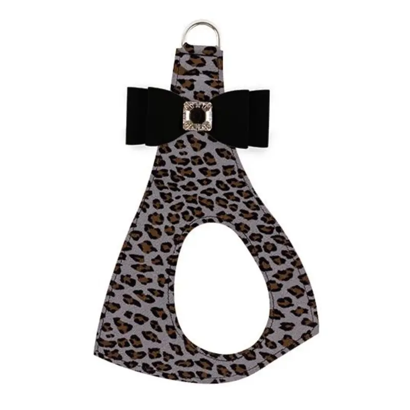Black Big Bow on Platinum Cheetah Step In Dog Harness
