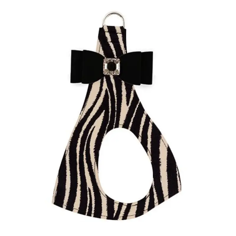 Black Big Bow on Zebra Step In Dog Harness