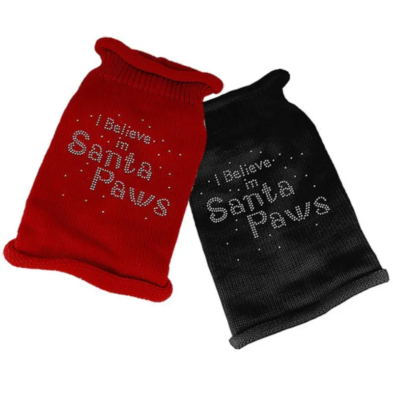 I Believe in Santa Paws Rhinestone Christmas Knit Dog Dress XS