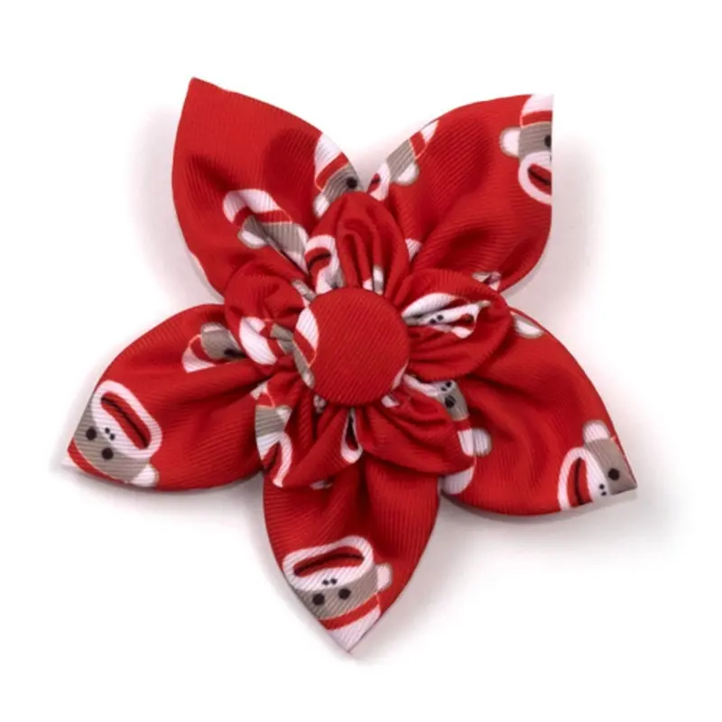 Sock Monkey Pet Dog Collar Flower Small