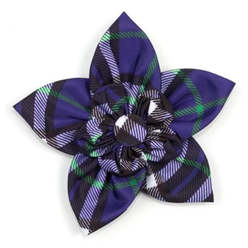Bias Plaid Purple Pet Dog Collar Flower Small