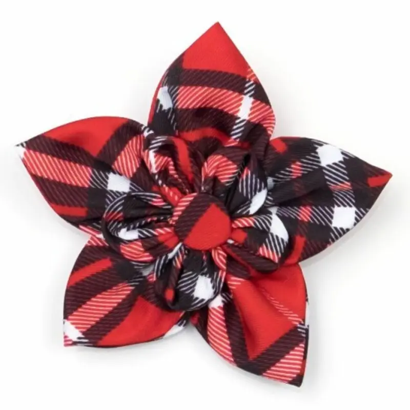 Bias Plaid Red Pet Dog Collar Flower Small