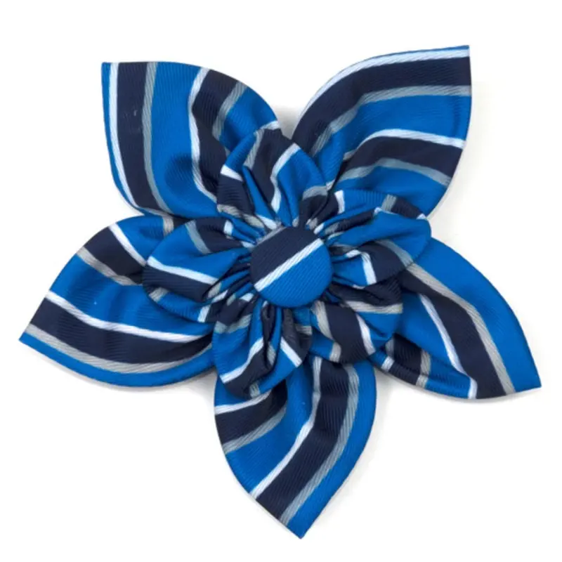 Prep Stripe Blue Pet Dog Collar Flower Small
