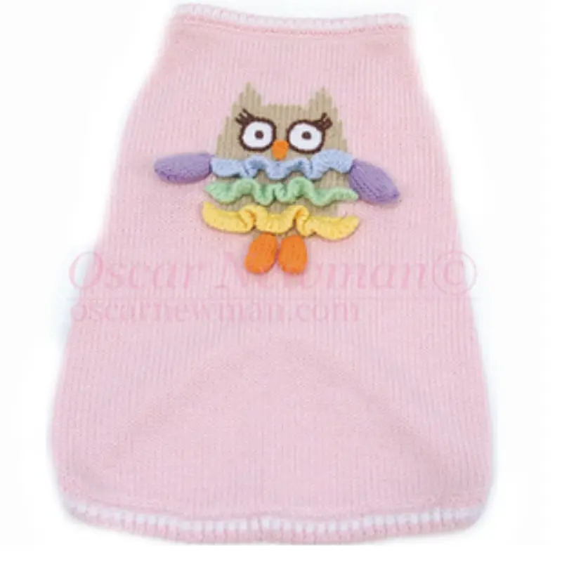 Owl Walk All Over You Dog Sweater -Pink Small
