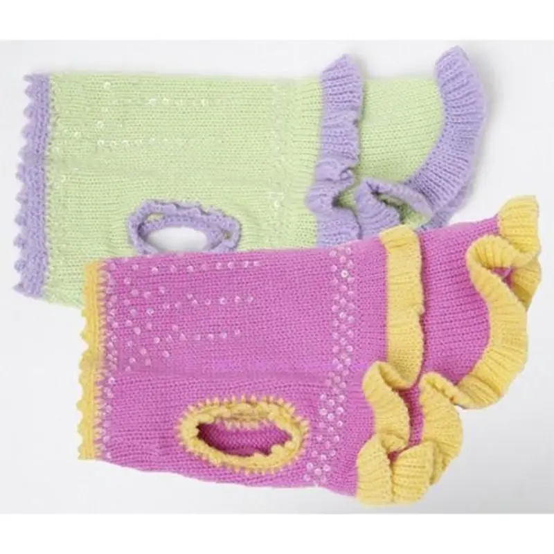 Knitted Ruffle Dog Dress - Pink or Lime XXS, Pink