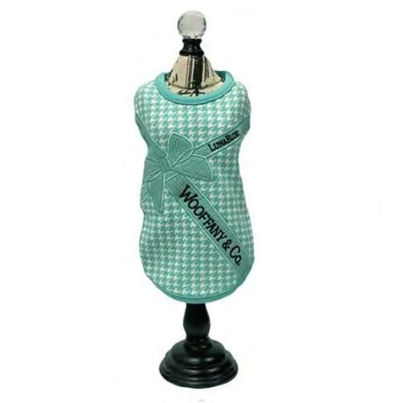Designer Wooffany Houndstooth Blue Ribbon Dog Tank XXS