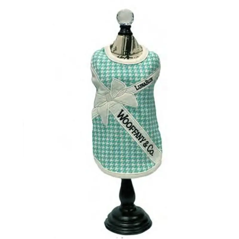 Designer Wooffany Houndstooth White Ribbon Dog Tank XXS