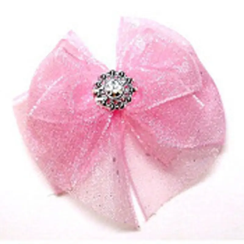 Dog Bows - Pink Lizzie Bow Barrettes Alligator Clip