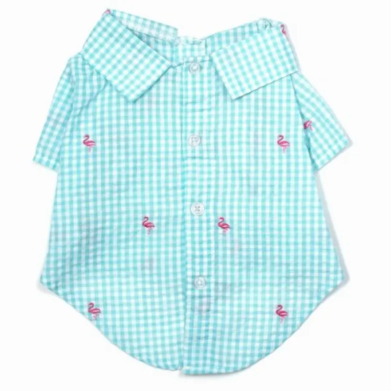 Gingham Pink Flamingos Pet Dog Shirt - Small - Big Dog
