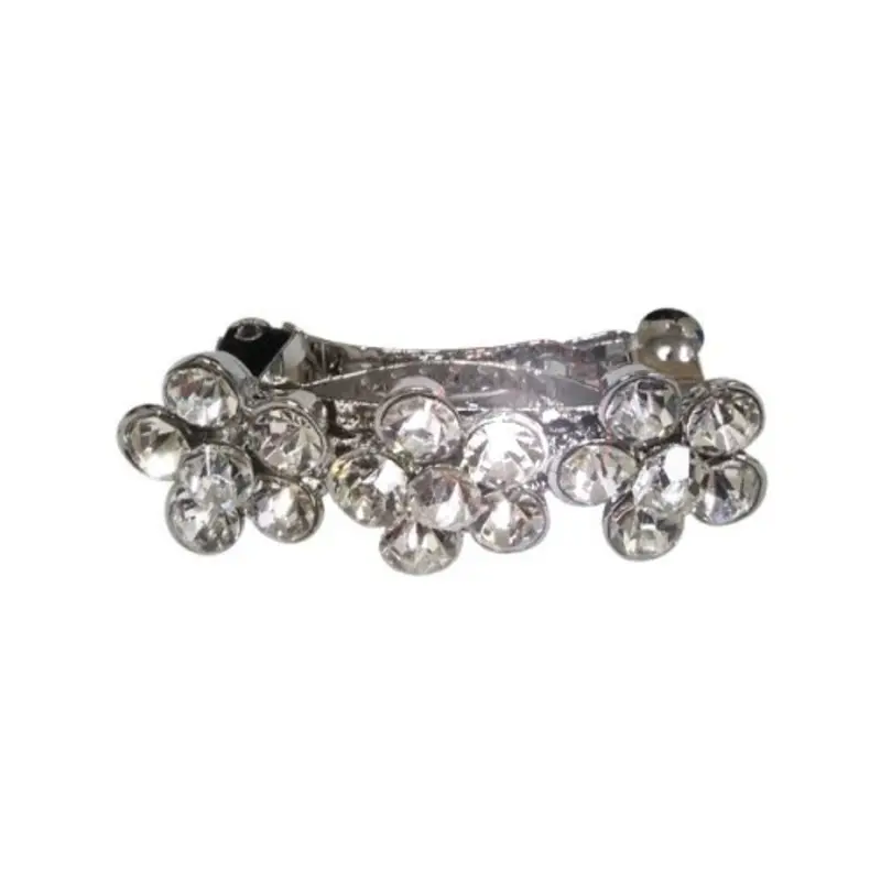 Rhinestone Row of Flowers Dog Hair Barrettes - Clear 1.25 length - Clear