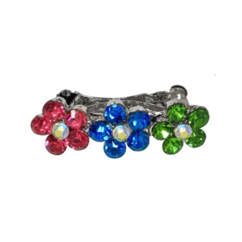 Rhinestone Row of Flowers Dog Hair Barrettes - Multi Color 1.25 length - Multi