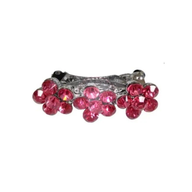 Rhinestone Row of Flowers Dog Hair Barrettes - Pink 1.25 length
