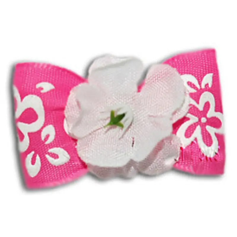 Dog Bow Barrette - Pink Hibiscus Latex Bands