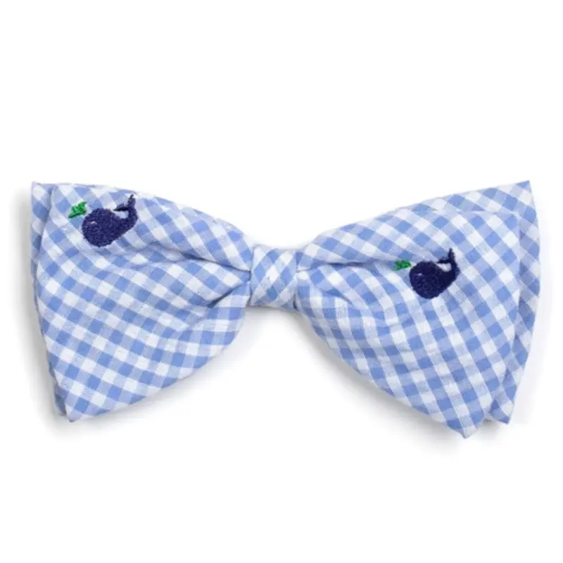 Gingham Blue Whales Pet Dog Bow Tie Small