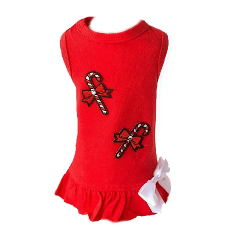 Red Holiday Candy Cane Dog Dress XXS