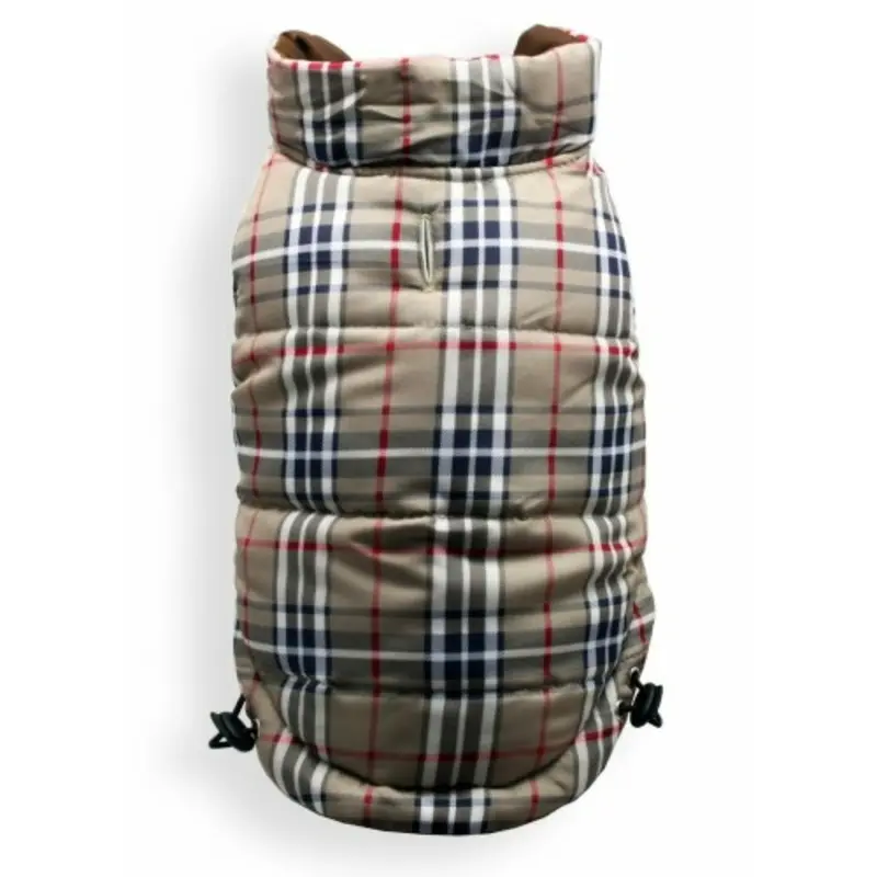 Reversible Brown Plaid V Dog Puffer Vest Jacket Small