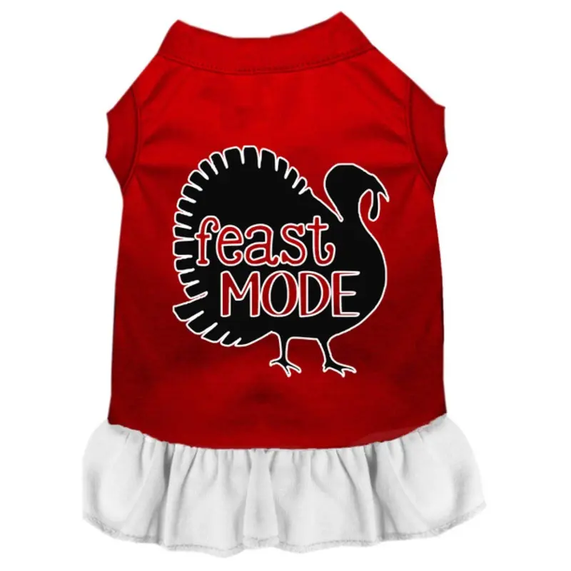 Feast Mode Screen Print Dog Dress Red With White