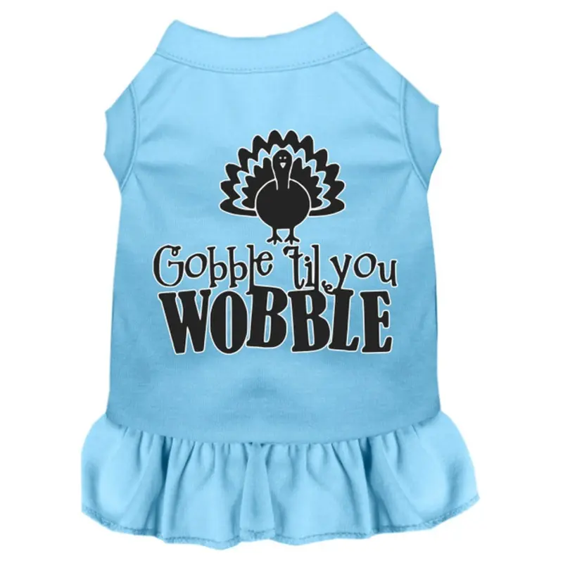 Gobble Til You Wobble Screen Print Dog Dress Baby Blue