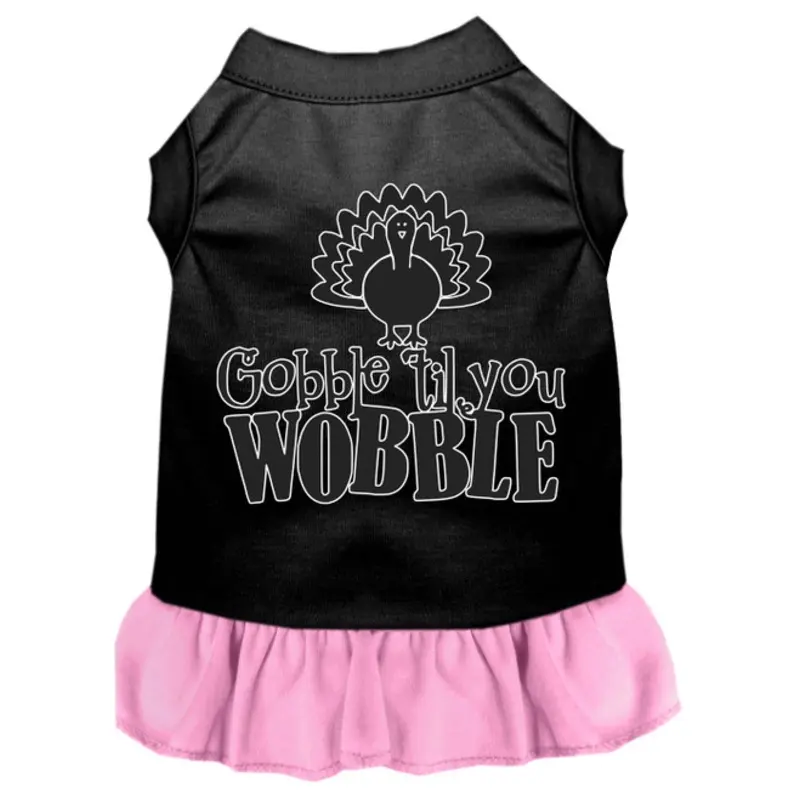 Gobble Til You Wobble Screen Print Dog Dress Black With Light Pink