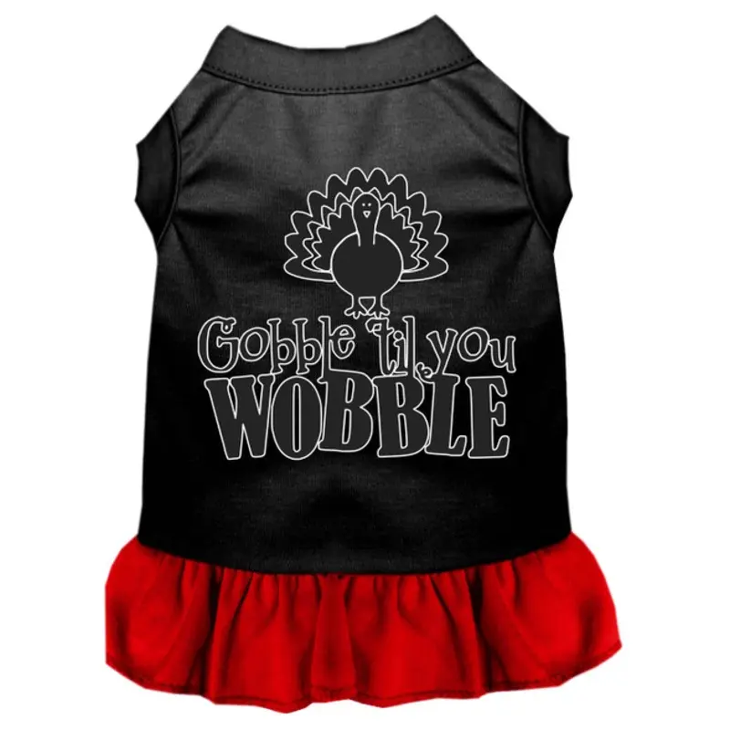 Gobble Til You Wobble Screen Print Dog Dress Black With Red