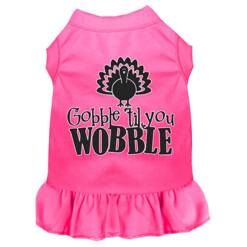 Gobble Til You Wobble Screen Print Dog Dress Bright Pink
