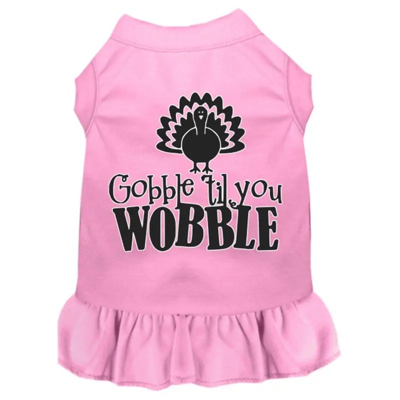 Gobble Til You Wobble Screen Print Dog Dress Light Pink