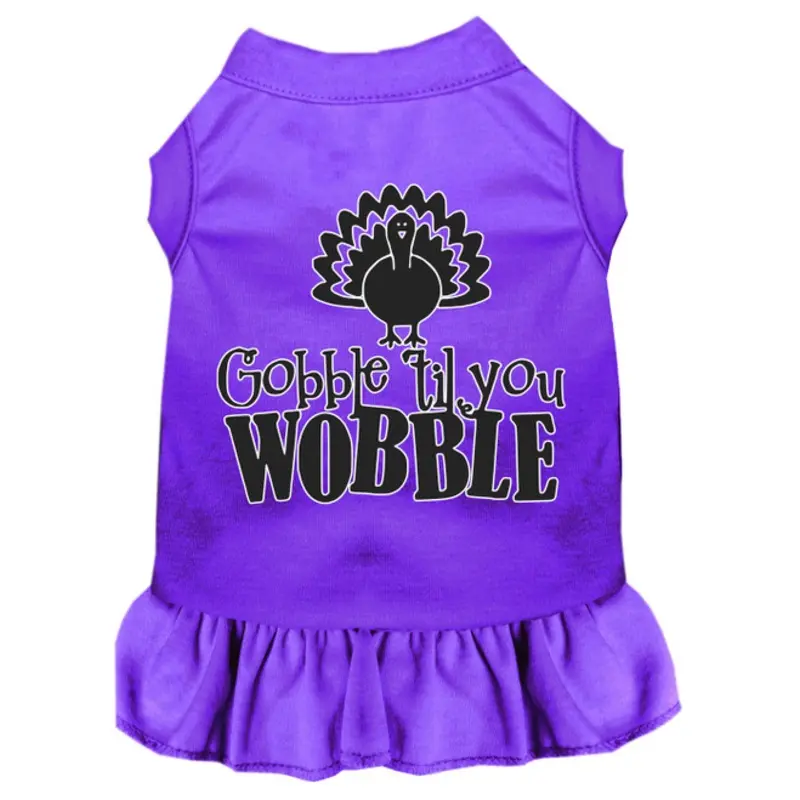 Gobble Til You Wobble Screen Print Dog Dress Purple