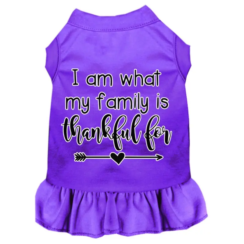 I Am What My Family Is Thankful For Screen Print Dog Dress Purple