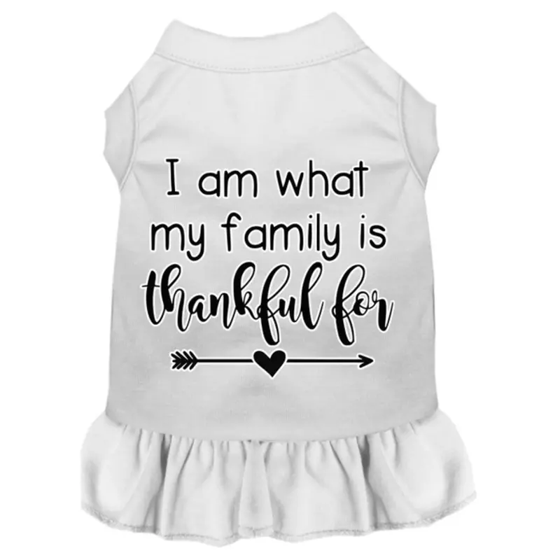 I Am What My Family Is Thankful For Screen Print Dog Dress White