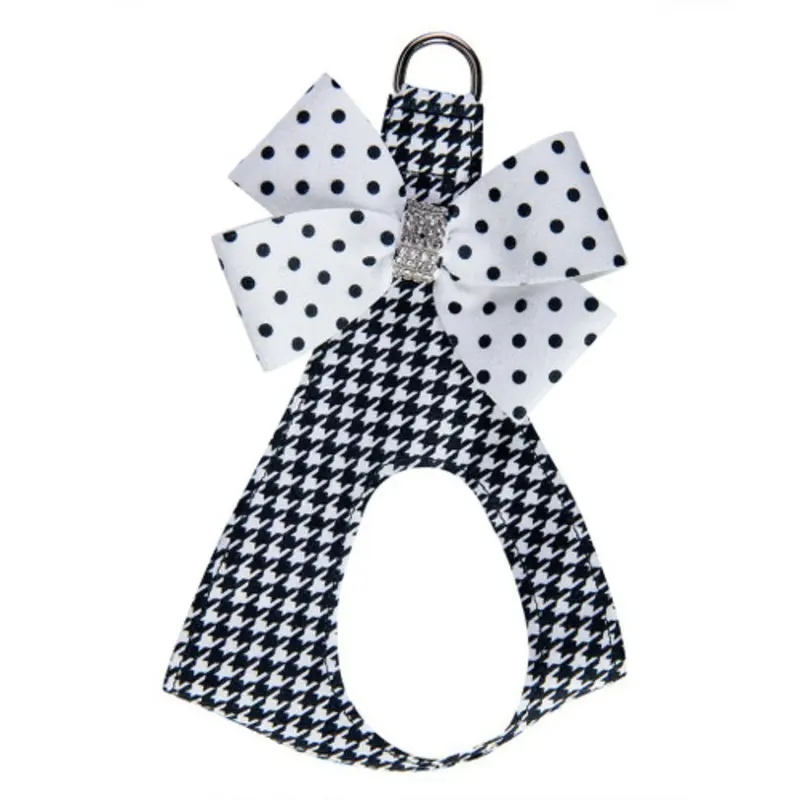 B&W Houndstooth Polka Dot Nouveau Bow Step In Harness