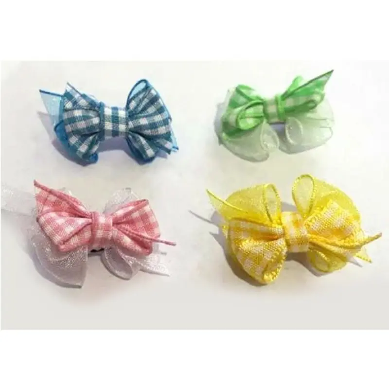 Checkered Dog Hair Bows - Pink, Yellow, Lime Green & Blue Yellow
