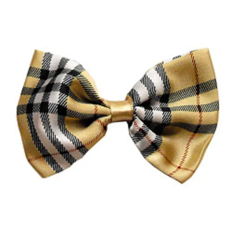 Cream Plaid Dog Bow Tie One Size